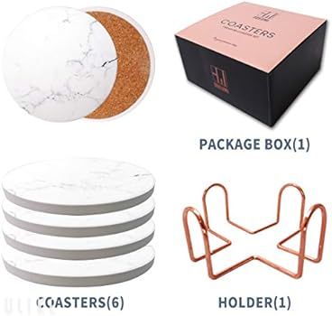 DDEUMI Coasters for Drinks, Absorbent Coasters with Rose Gold Holder Set of 6, Marble Style Patte... | Amazon (US)