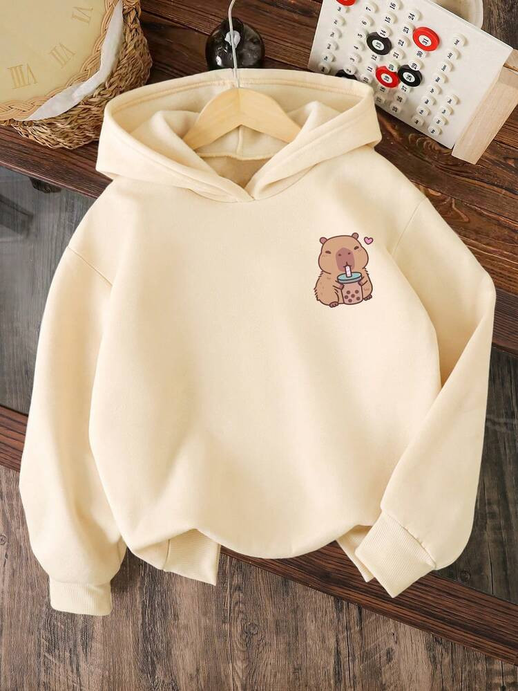 Felpa con cappuccio calda a motivi cartoni animati per bambine | SHEIN