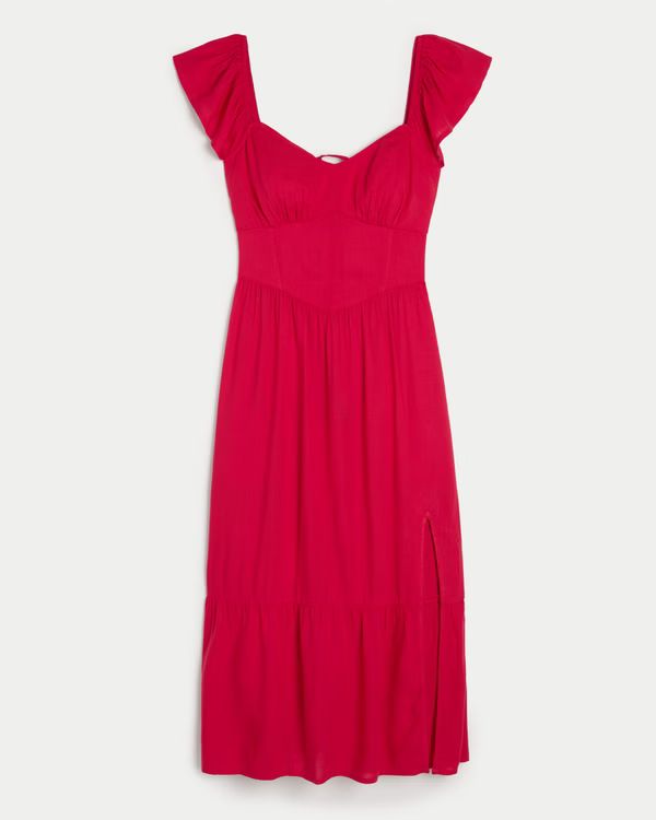 Lace-Up Back Midi Dress | Hollister (US)