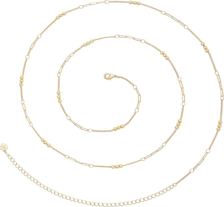 PEARLADA Minimalist Beach Bikini Body Chain 18K Gold Pearl Belly Chain Adjustable Shell Charms Tr... | Amazon (US)
