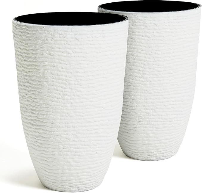 Worth Garden 2-Pack 21" H. White Tall Planters - 14'' Dia Resin Large Round Flower Pots for Outdo... | Amazon (US)