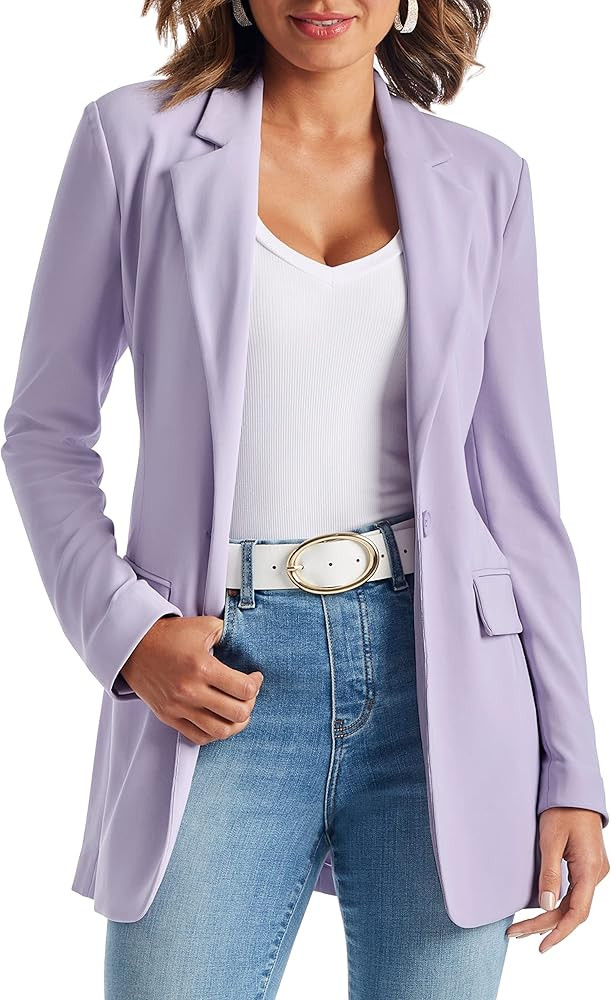 Boston Proper - Beyond Travel - Women's One Button Knit Boyfriend Blazer | Amazon (US)