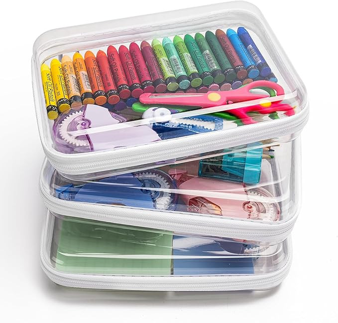 3PCS Clear Hard Shell Zipper Case,Portable Cosmetic Bag with Zipper, Diaper Bag Organizing Pouche... | Amazon (US)