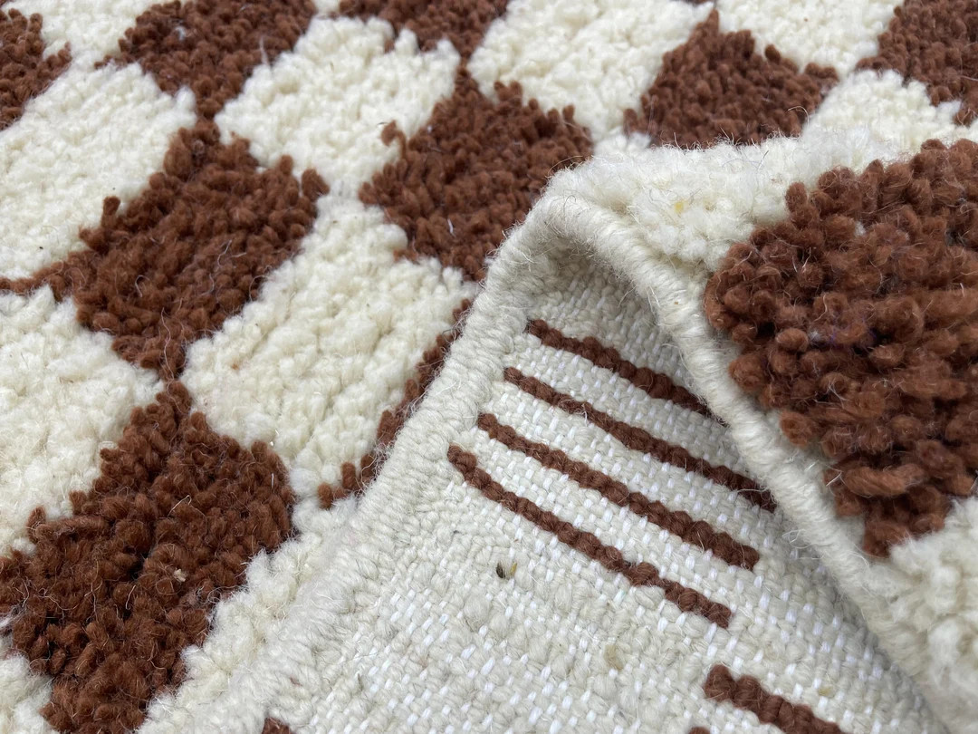 Amazing Large Rug Custom Handmade Orange Xmas Gifts Checkered Brown Rug Large Bedroom Area Rug 10... | Etsy (US)