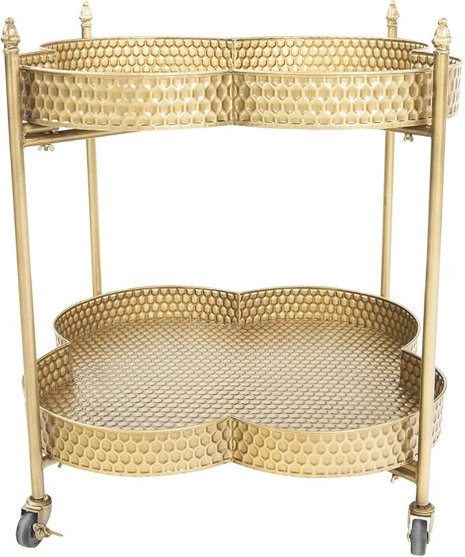 Creative Co-op EC0305 Metal 2-Tier Clover Shaped Bar Cart on Caster Wheels Barcart, Antiqued Bras... | Amazon (US)