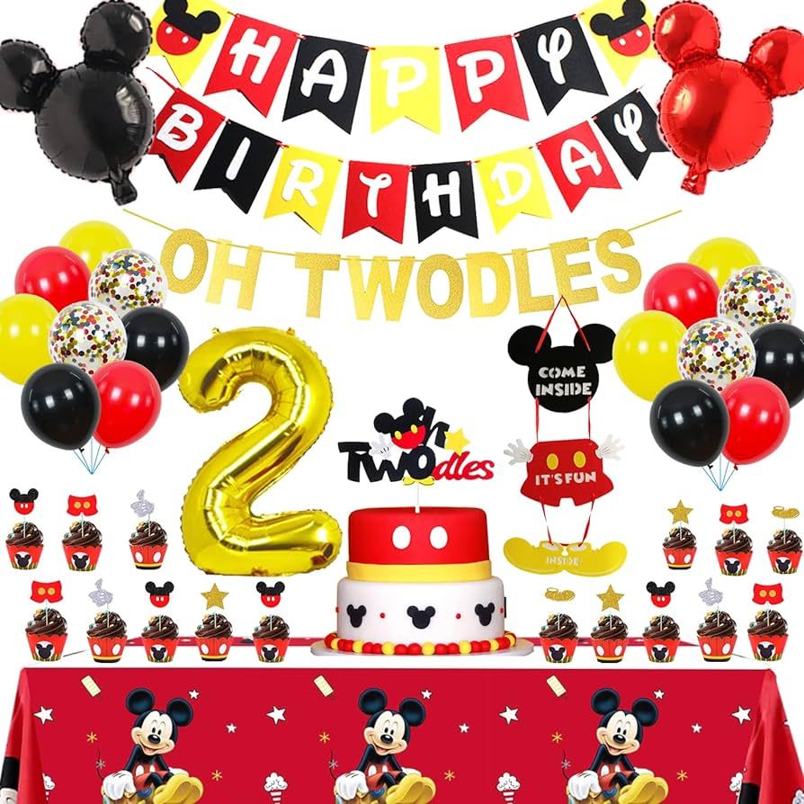 Mickey Mouse 2nd Birthday Party Supplies Oh Twodles Theme Party Decorations Includes Felt Banner,... | Amazon (US)