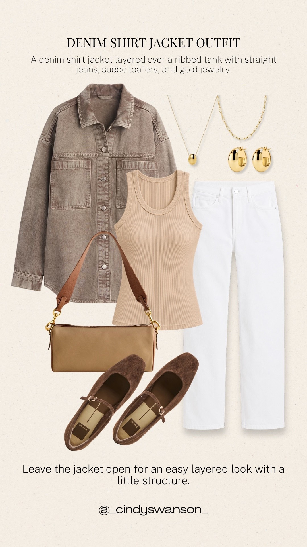 A denim shirt jacket is one of my favorite pieces for adding an easy layer to a simple outfit. Paired with a ribbed neutral tank, white straight-leg jeans, and suede loafers, this look feels polished, comfortable, and easy to mix and match.

💡 LTK MADE EASY
❤️ Heart = Support my posts!
🔖 Save = Get sale & restock alerts
📋 Lists = Keep favorites organized
📲 Share = Send lists and products to a friend. Hello, Christmas List!
💬 Comment = Ask me anything about what I’m wearing.:-)

#LTKootd #LTKOver40 #LTKSeasonal