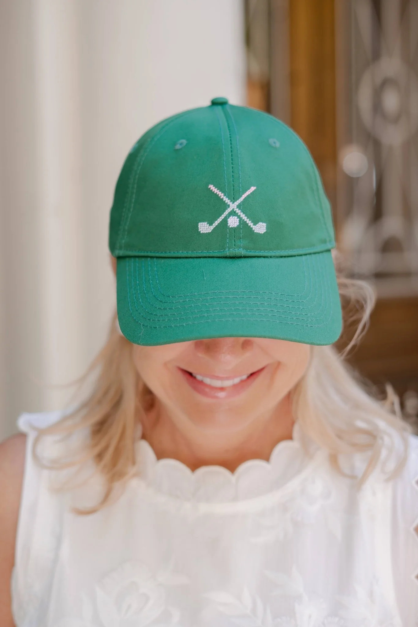 Needlepoint Baseball Hat - Green Golf | Lisi Lerch | Lisi Lerch Inc