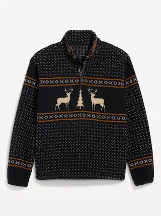 Oversized Patterned Sherpa Quarter-Zip Sweatshirt for Men | Old Navy (US)