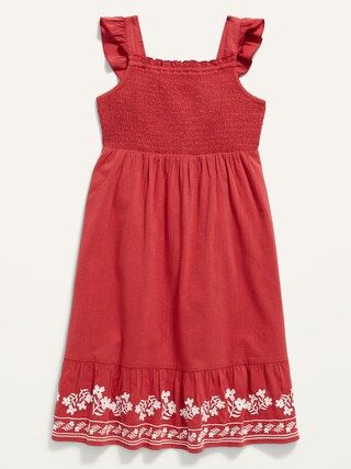 Sleeveless Matching Embroidery Tiered-Hem Fit &#x26; Flare Dress for Girls | Old Navy (US)