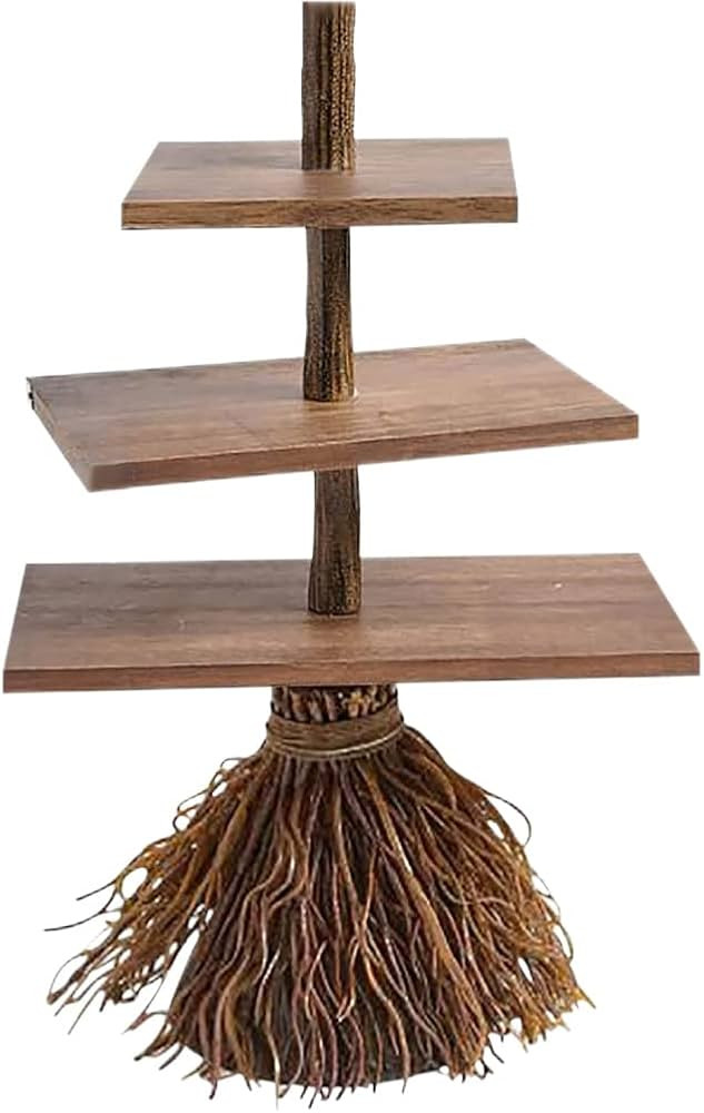Halloween Broom Wooden 3 Tier Tray Cupcake Server Kitchen Farmhouse Rustic Tiered Tray Decor for ... | Amazon (US)