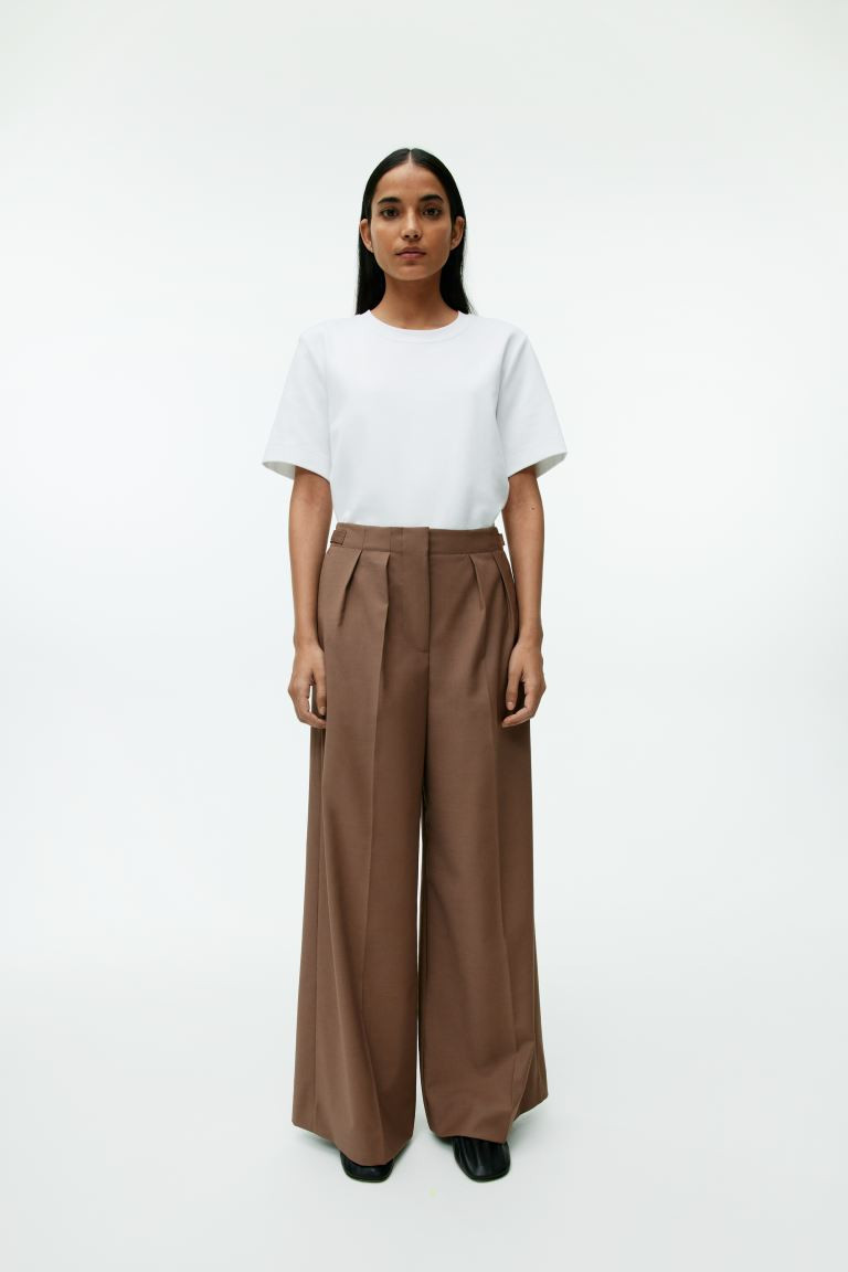 Relaxed Wool-Blend Trousers - Brown - Ladies | H&M GB | H&M (UK, MY, IN, SG, PH, TW, HK)