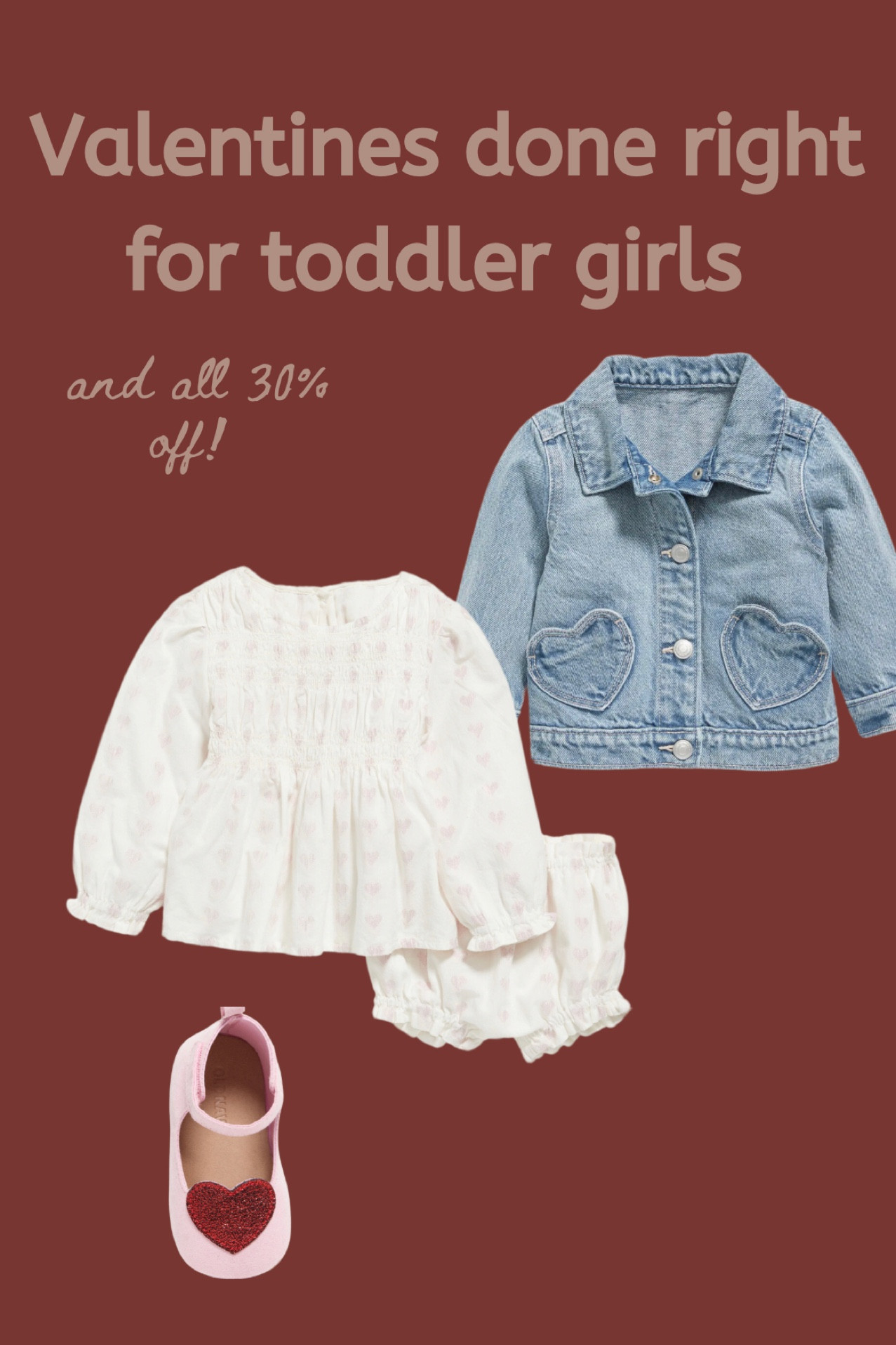 Toddler girls Valentine’s Day out fit. Subtle pink and white heart print two piece set, denim jacket with heart shaped pockets, pink and red heart flats all 30% off!

#LTKsalealert #LTKkids #LTKSeasonal