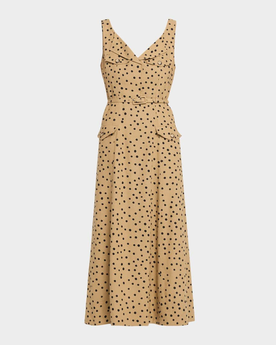 Tanya Taylor Solene Polka-Dot Belted Sleeveless Midi Dress | Neiman Marcus