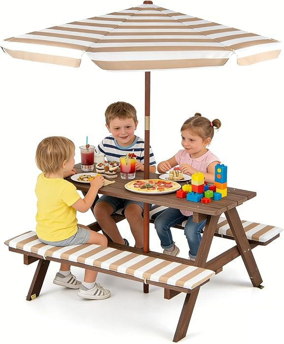 HONEY JOY Kids Picnic Table, Fir Wood Toddler Outdoor Table & Bench Set w/Removable Cushions and ... | Amazon (US)