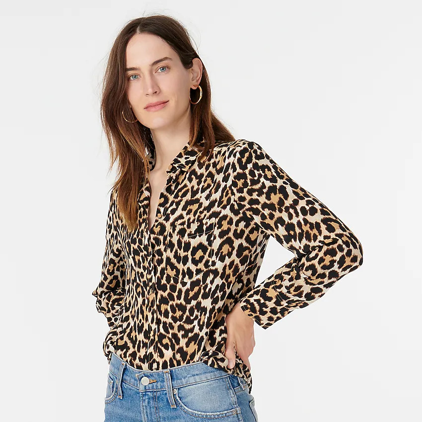 Button-up shirt in leopard silk | J. Crew US