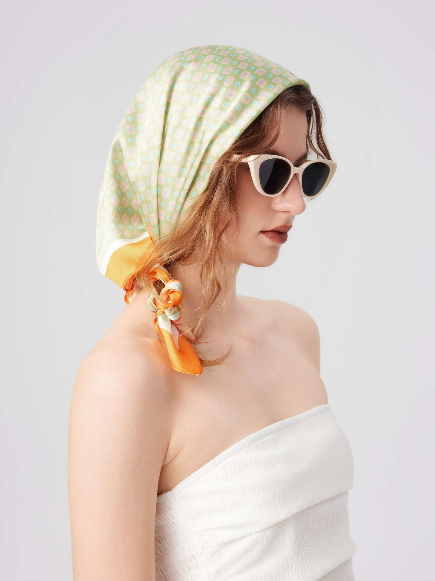 TWO-TONE POLKA DOT & SQUARE PRINT HEADSCARF... | Cider