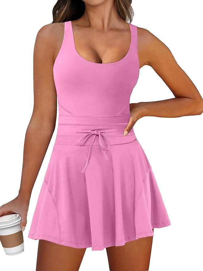 Caracilia Women's Tennis Mini Dresses Workout Built in Shorts Golf Athletic Sleeveless One Piece ... | Amazon (US)