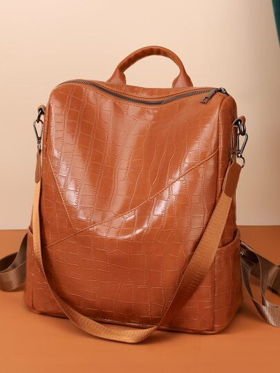Crocodile Embossed Backpack | SHEIN
