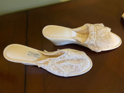 Vintage Christian Dior Slippers Lace Mules Slides Heels Size Large 8-9  | eBay | eBay US
