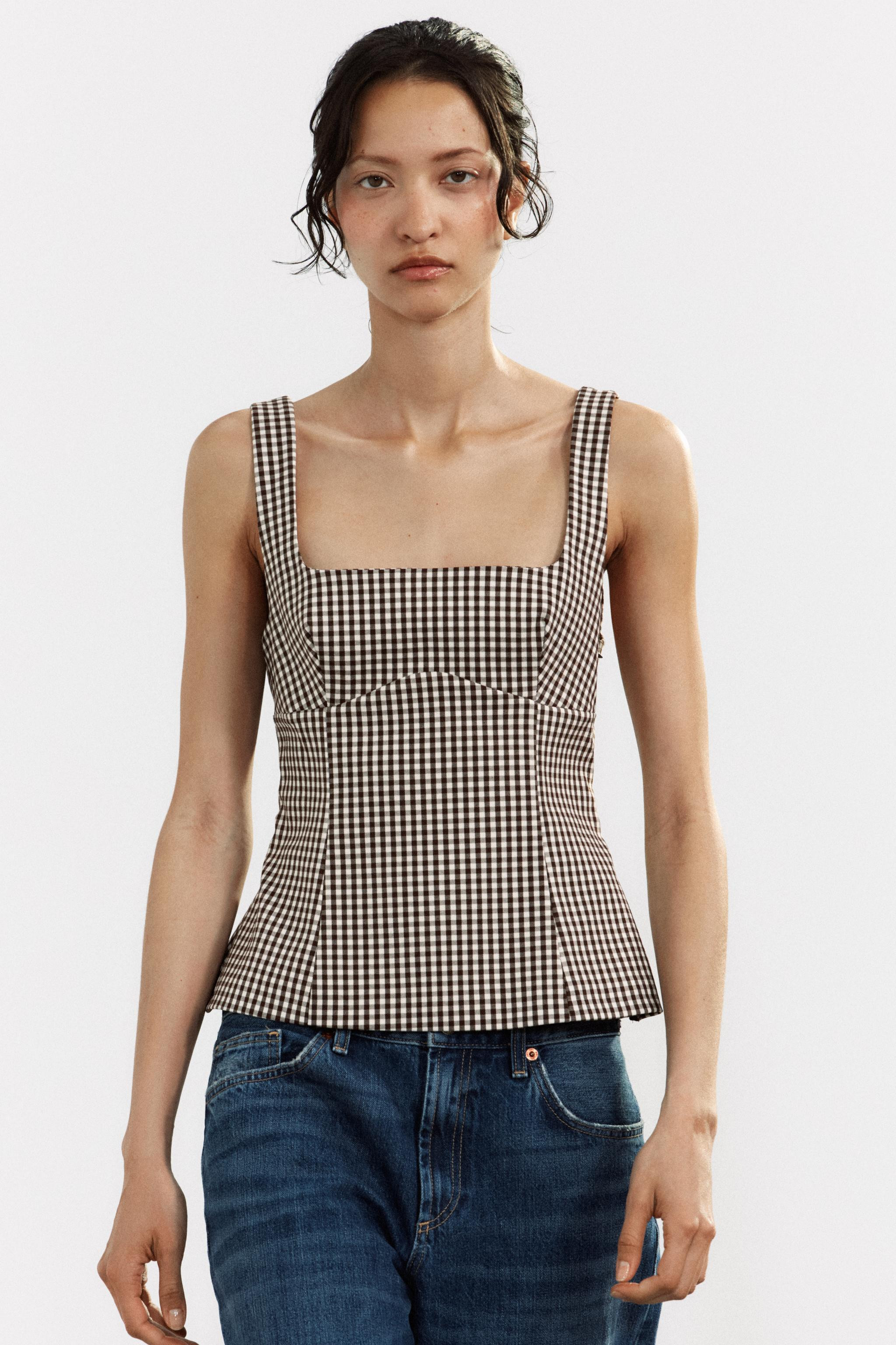 GINGHAM TOP WITH BOW | Zara US
