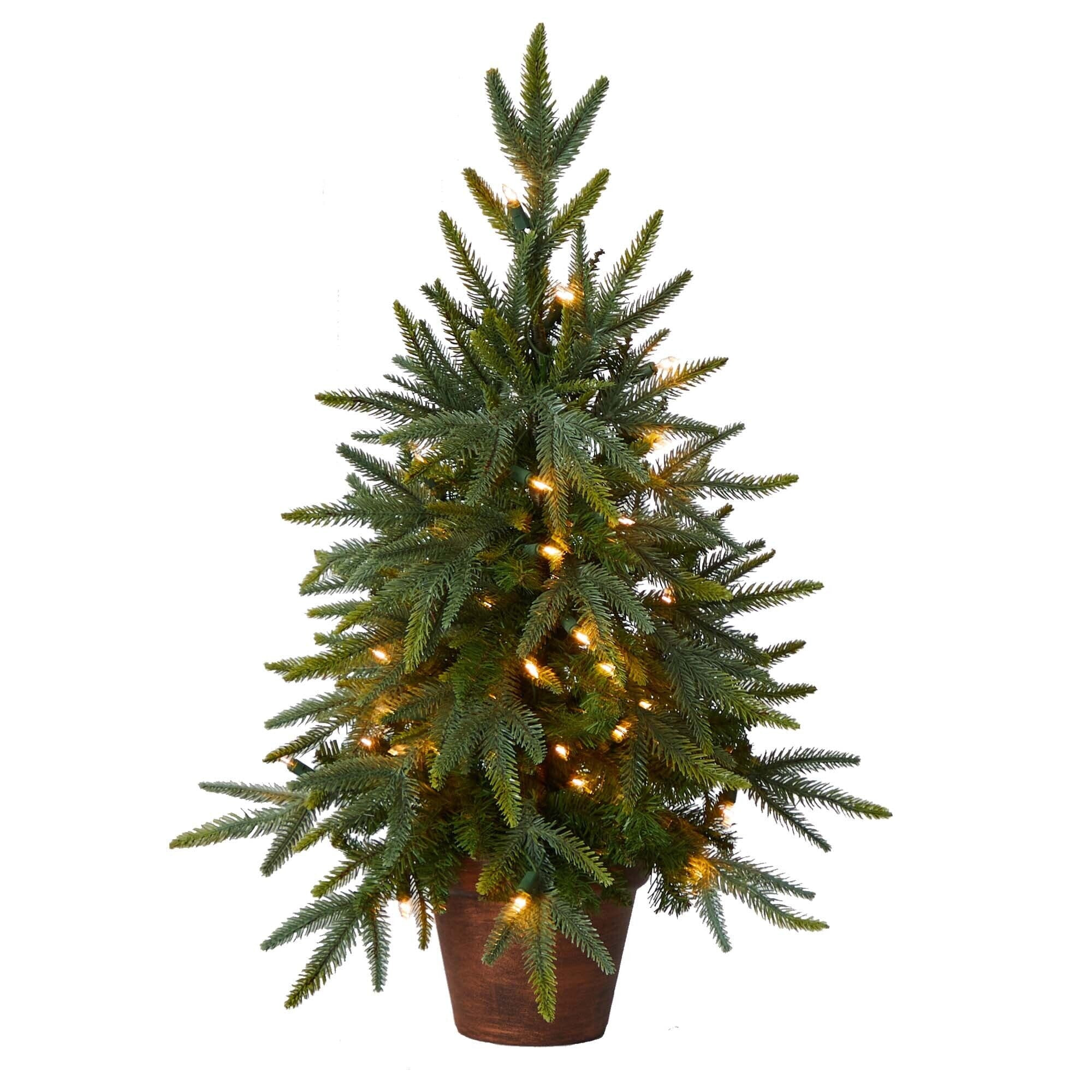 2.5’ Christmas Tree w/Golden Planter & Clear Lights | Nearly Natural | Nearly Natural