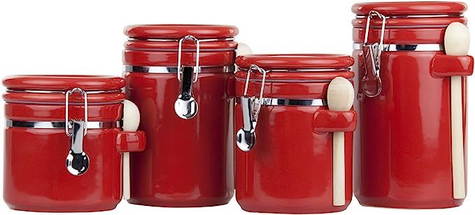 Home Basics 4 Piece Ceramic Spoon Airtight Set, Food Storage Container for Kitchen Counter, Sugar... | Amazon (US)