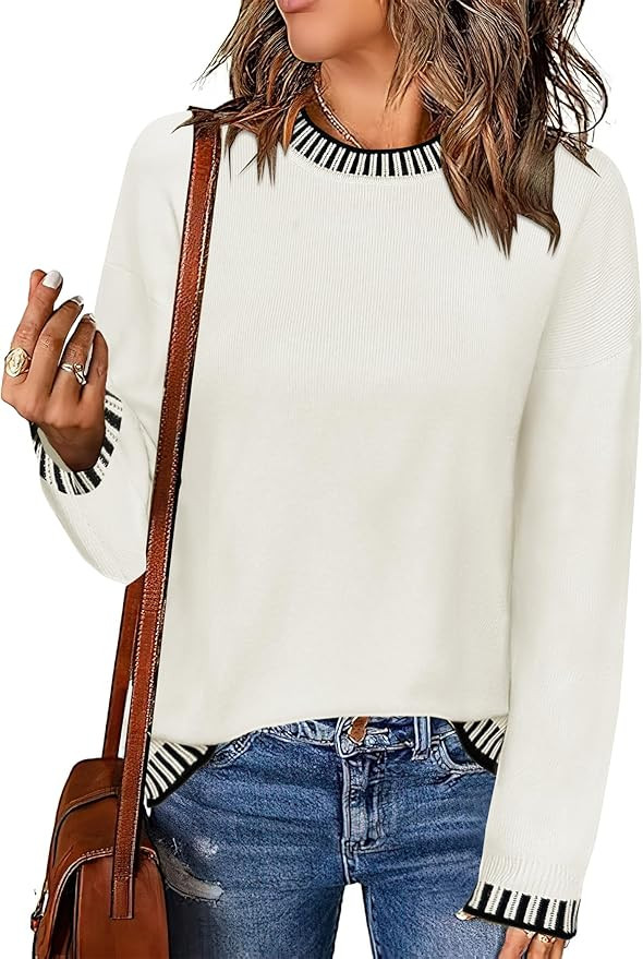 Zeagoo Womens Crewneck Pullover Sweater Long Sleeve Knit Side Slit 2024 Fall Winter Sweater Tops | Amazon (US)