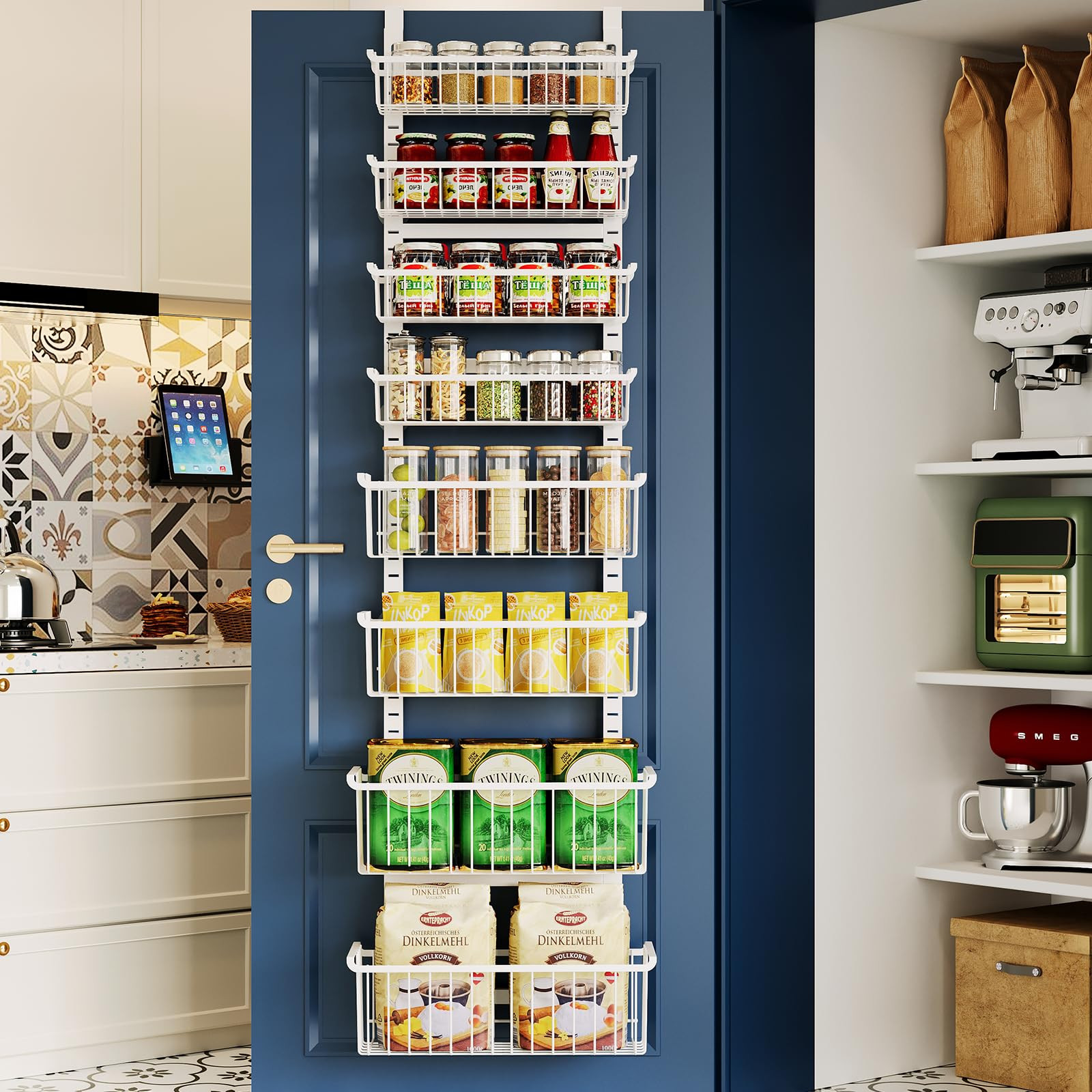 Over The Door Pantry Organizer, 8-Tier Over The Door Organizer with Adjustable Baskets, Metal Han... | Amazon (US)