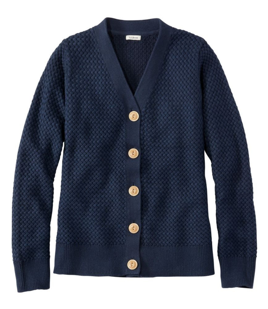 Women's Basketweave Sweater, Button-Front Cardigan Sweater Classic Navy Extra Small, Cotton/Cotton Yarns L.L.Bean | L.L. Bean