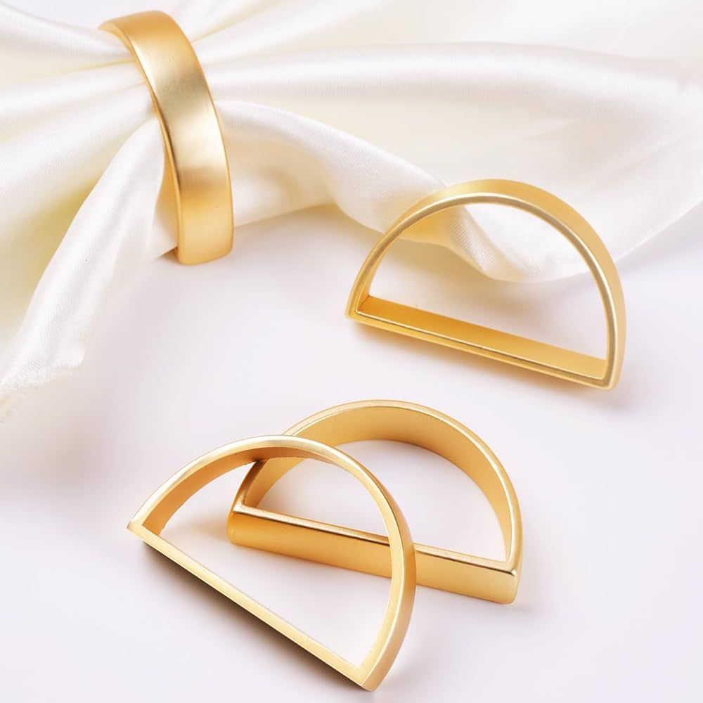 APTWOW Gold Napkin Rings Set of 6, Easter Napkin Rings, Semicircle Metal Gold Napkin Holder Buckl... | Amazon (US)