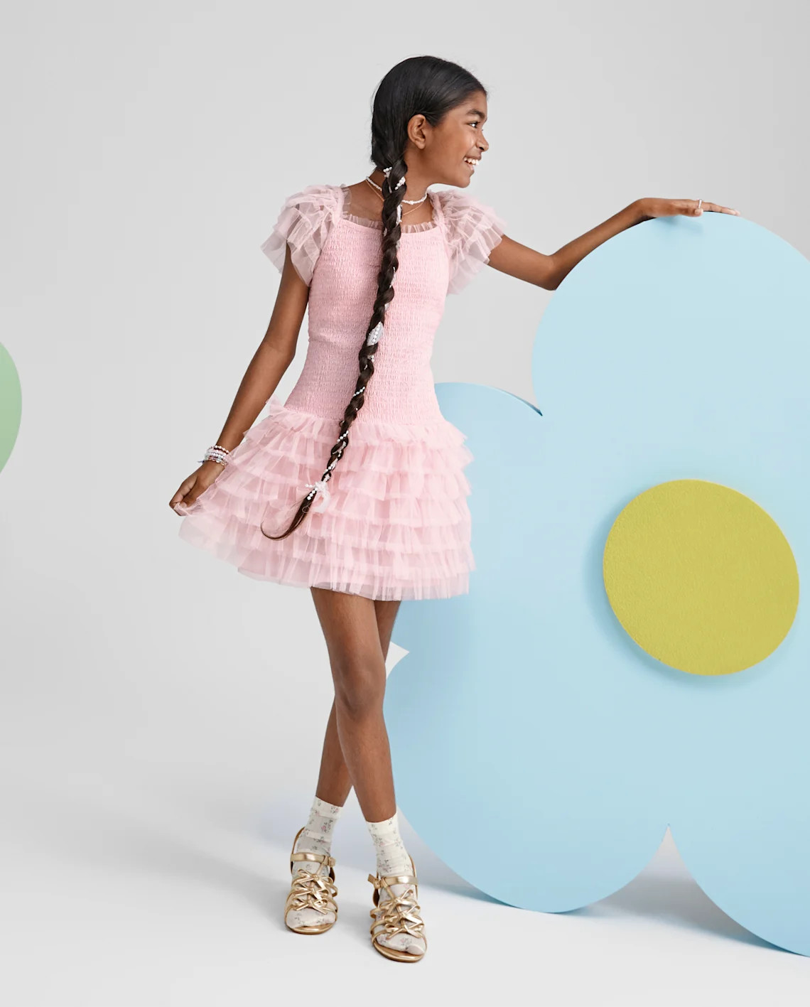 Girls Smocked Tulle Ruffle Dress - pink | The Children's Place