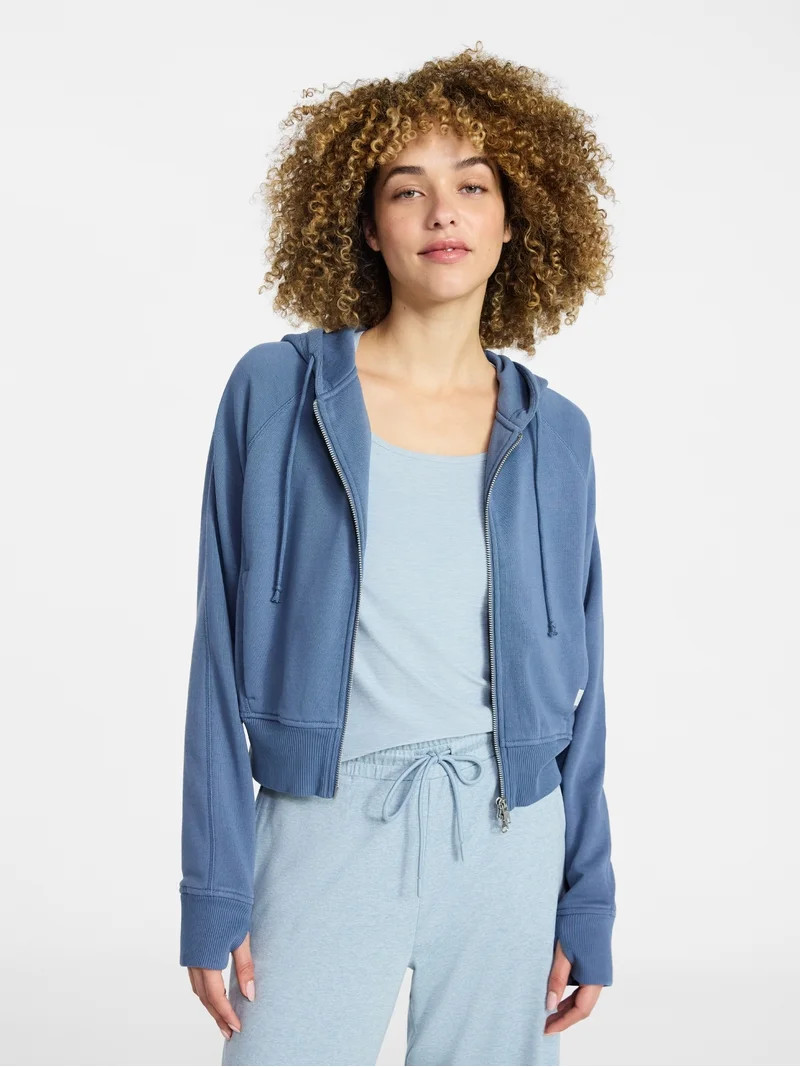 Athletic Works Women's Mineral Wash French Terry Cropped Zip Hoodie, Size XS-XXXL | Walmart (US)