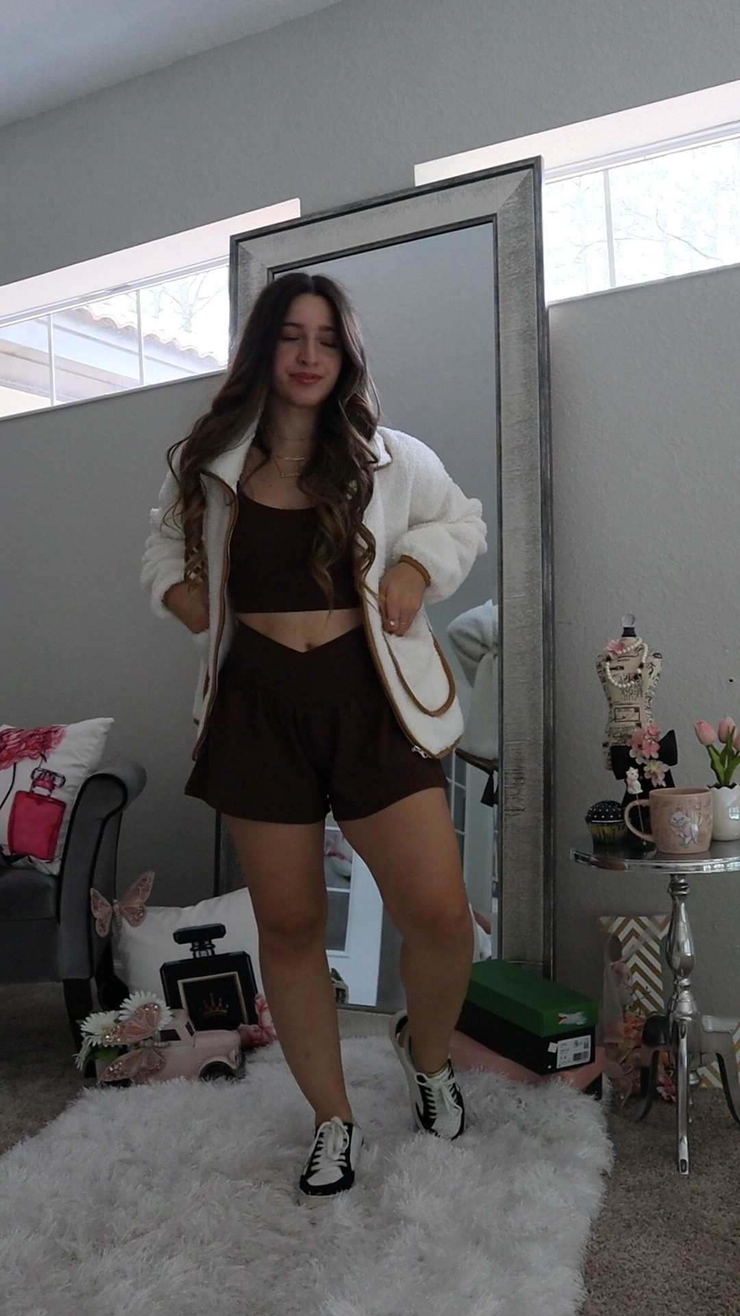 New at Aerie: flowy shorts and longer sports bra matching set. Loving for the gym, this sports bra offers longer length while being so cutie. Also y’all need a sherpa jacket like this one (out of stock at Walmart so linking similar!!). Perfect for a winter time gym fit and affordable too. Xoxo

Neutral fashion / neutral outfit / Clean girl aesthetic / clean girl outfit / Pinterest aesthetic / Pinterest outfit / that girl outfit / that girl aesthetic / cute gym outfits / workout outfit/ loungewear looks/ athletic sets / Athleisure / workout matching sets / athletic matching sets/ sports bra and shorts / workout shorts / fitness / cute gym fits / pilates / yoga / weights 

#LTKstyletip #LTKfindsunder50 #LTKfitness