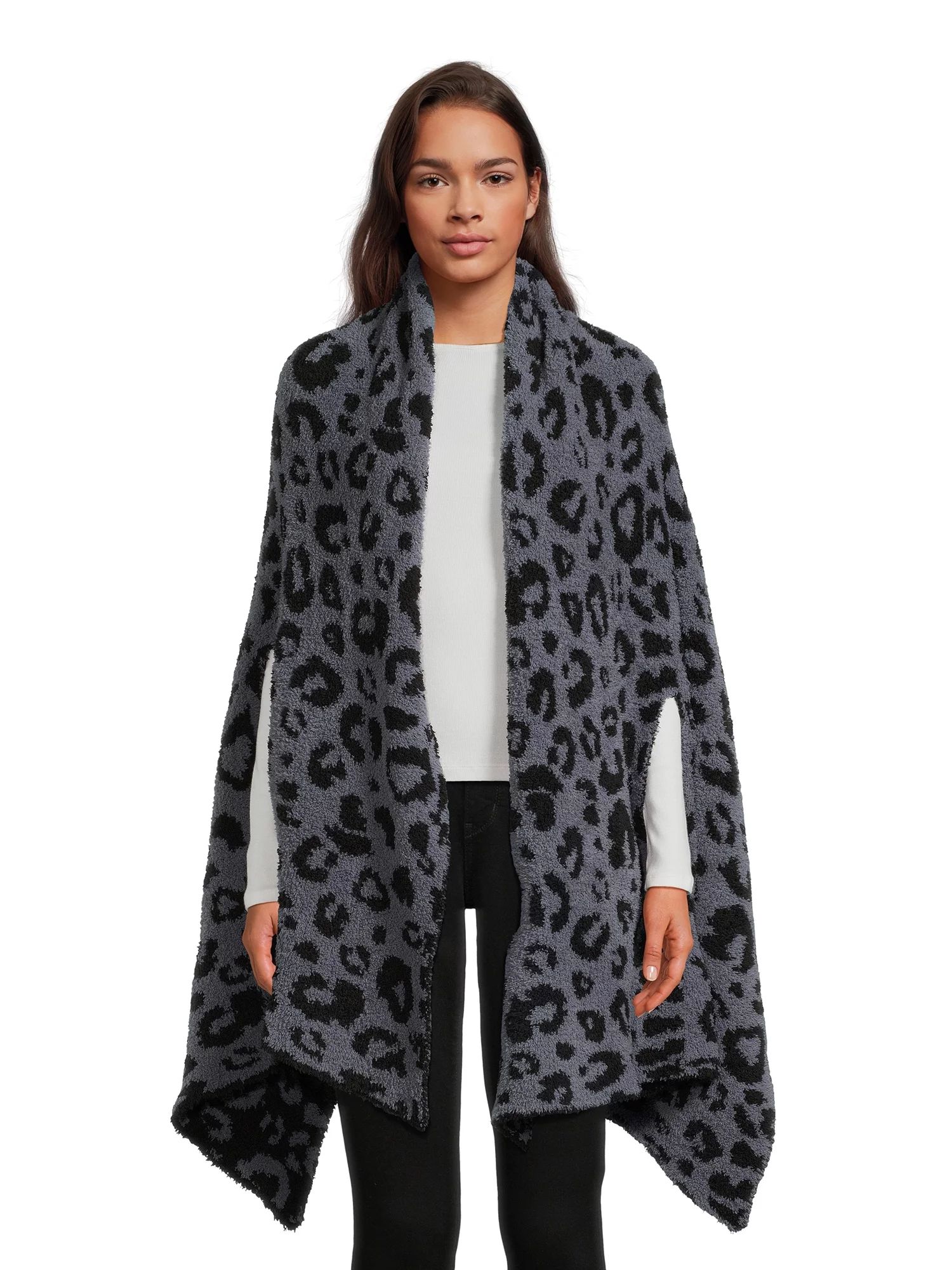 Time and Tru Women's Cozy Reversible Leopard Print Ruana Wrap | Walmart (US)