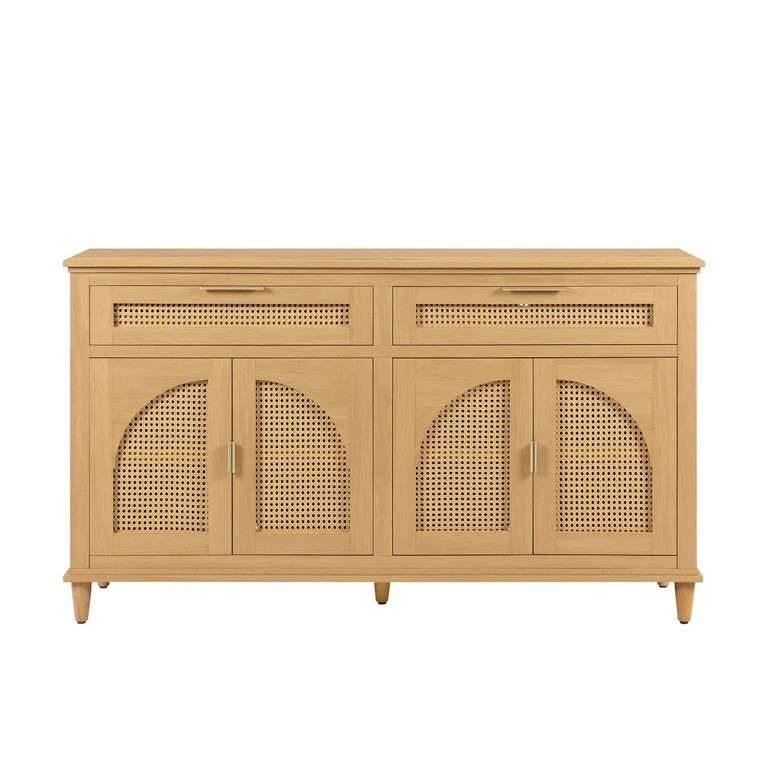 Beautiful Drew Rattan Media Console with Teched Away Drawer by Drew Barrymore, Warm Honey Finish | Walmart (US)