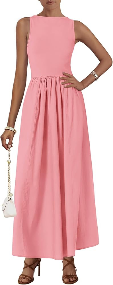 KIRUNDO Summer Dresses for Women 2025 Sleeveless Midi Maxi Dress Tank Patchwork Knit A Line Semi ... | Amazon (US)