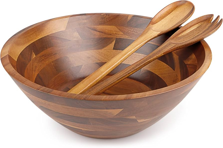 HOMEXCEL Acacia 3-Piece Wooden Salad Bowl Set,Large Salad Bowl with Server,for Fruits, Salad, Cer... | Amazon (US)
