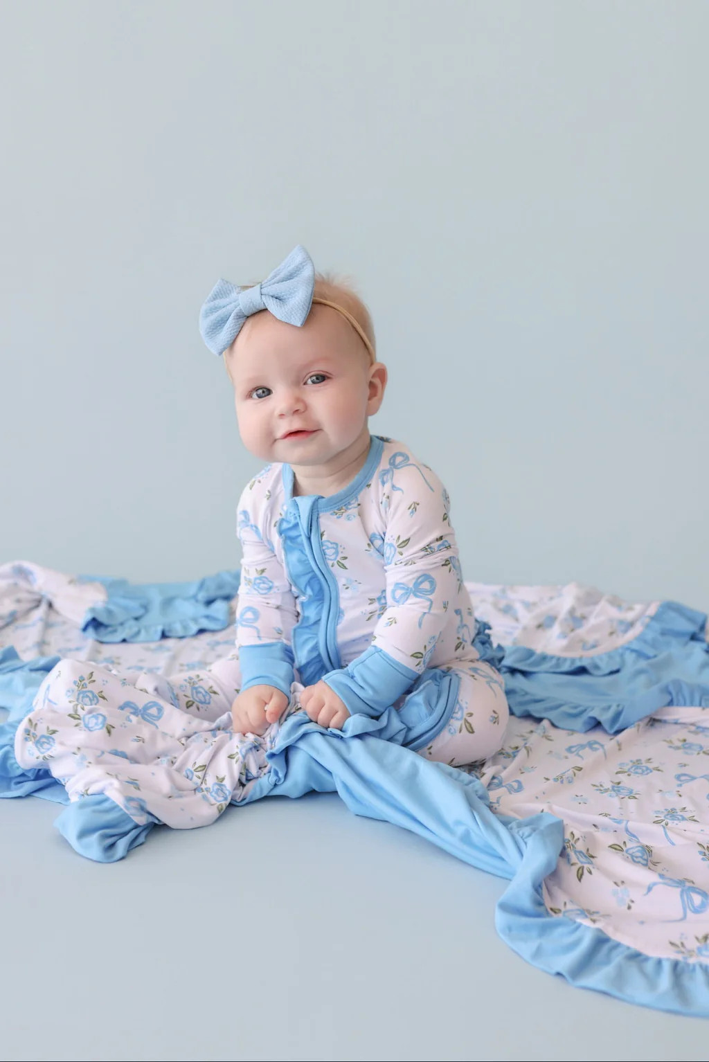 POWDER BLUE POSIE DREAM RUFFLE ROMPER | Dream Big Little