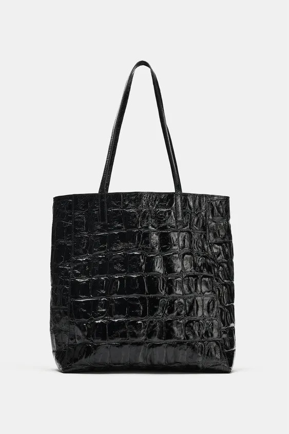 LEATHER ANIMAL PRINT SHOPPER BAG | Zara US