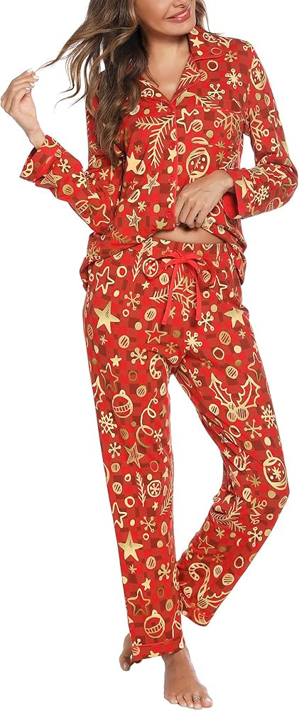 Anjue Pajamas for Women Soft Button Up Pajama Set Long Sleeve Shirt and Pajama Pants Lounge Sets ... | Amazon (US)