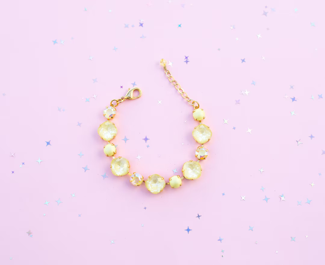 12/8mm Cushion Cut Lemon Grove Crystal Bracelet - Choose Setting Color - Etsy | Etsy (US)