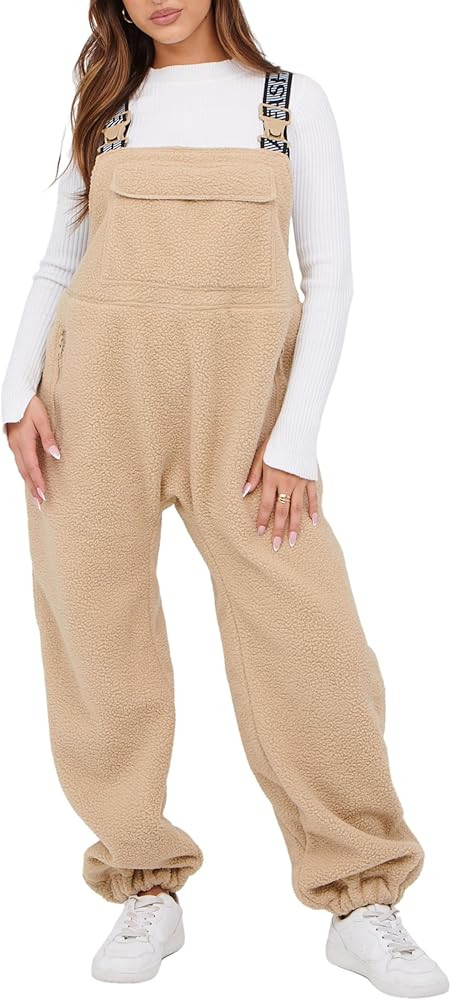 SeekMe Womens Fleece Overalls 2026 Warm Winter Casual Loose Jumpsuits Sherpa Bib Overalls Fuzzy S... | Amazon (US)