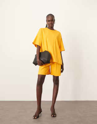 ARRANGE premium textured jersey city shorts co-ord in mango | ASOS (Global)