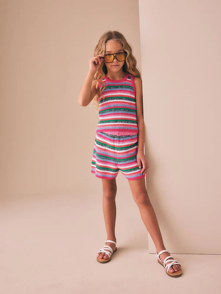 Pink Stripe Summer Knitted Shorts Set (3-16yrs) | Next US