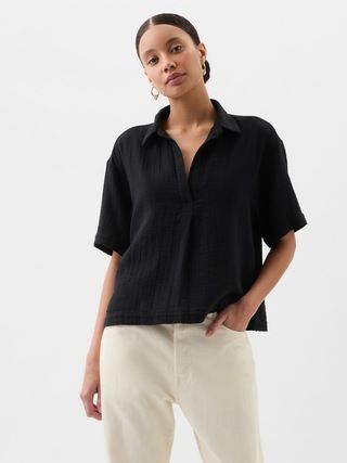 Relaxed Gauze Popover Top | Gap Factory