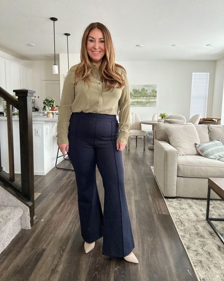 Spanx Perfect Pant 

size up if in-between wearing XLP // Blouse size up for larger chest, need XL 

Winter workwear | work pants | navy pants | Winter outfits | winter fashion | curve style | midsize fashion | size large

#LTKstyletip #LTKworkwear #LTKcurves