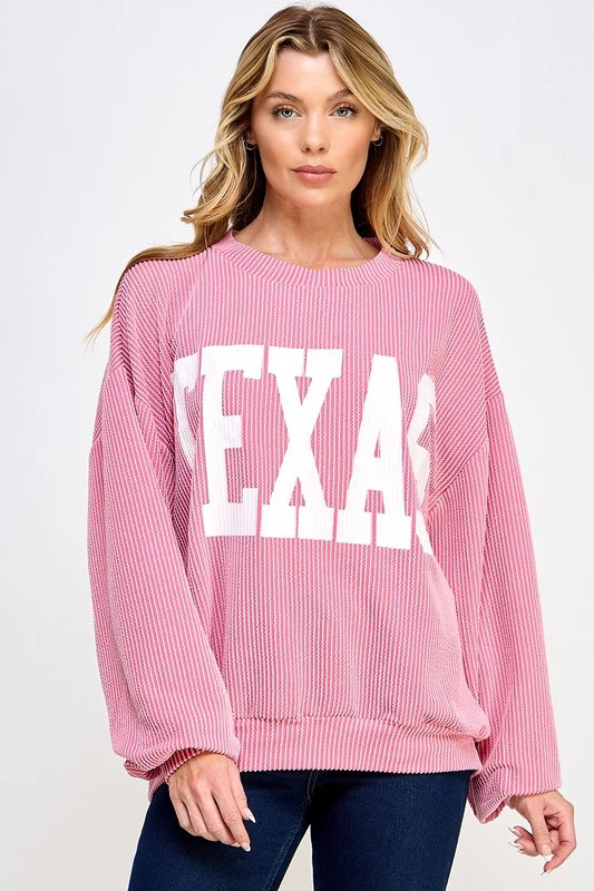 TEXAS PRINT RIB CORD SWEATSHIRT | Casual Chic Boutique