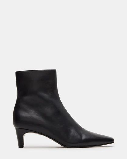 DELVIE Black Leather Kitten Heel Ankle Boot | Women's Booties | Steve Madden (US)