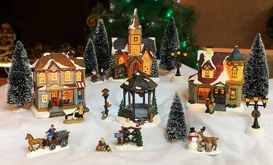 MOMENTS IN TIME Christmas Village 20 pc Set, with LED Lights, Battery Operated (not Included) | Amazon (US)